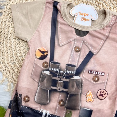 Conj. Camiseta Explorador, Chapéu e Bermuda - Marrom